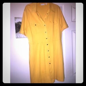 New York & Company Yellow Collar Shirt Dress
